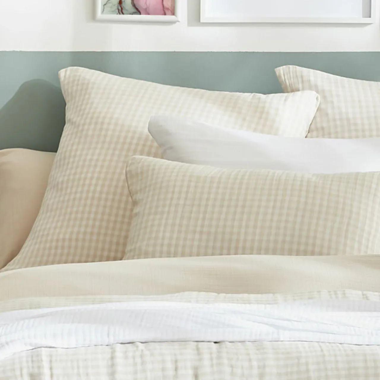 EMINZA Housse de couette gaze de coton (200 x 200 cm) Gaïa vichy Beige