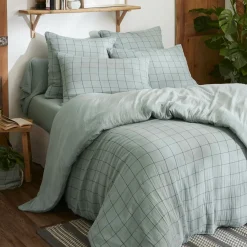 EMINZA Housse de couette gaze de coton (260 x 240 cm) Gaïa Match Vert Eucalyptus Discount