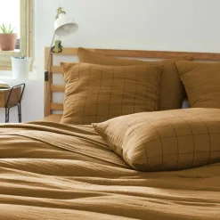 EMINZA Housse de couette gaze de coton (140 x 200 cm) Gaïa Match Camel New