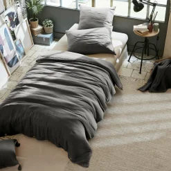EMINZA Housse de couette gaze de coton (140 x 200 cm) Gaïa Gris granit Gris foncé New
