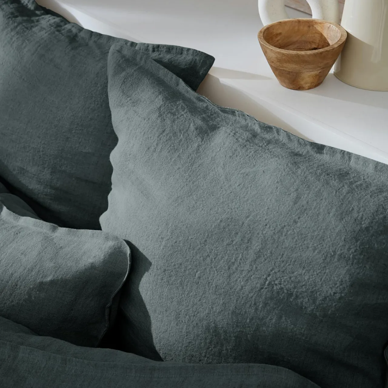 EMINZA Housse de couette lin lavé (260 x 240 cm) Louise Gris ardoise Clearance