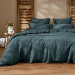 EMINZA Housse de couette lin lavé (240 x 220 cm) Louise Gris ardoise Sale