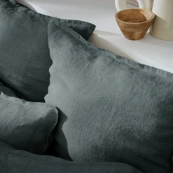 EMINZA Housse de couette lin lavé (240 x 220 cm) Louise Gris ardoise Sale