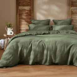 EMINZA Housse de couette lin lavé (240 x 220 cm) Louise Vert romarin Discount
