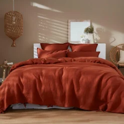 EMINZA Housse de couette lin lavé (240 x 220 cm) Louise Terracotta Best