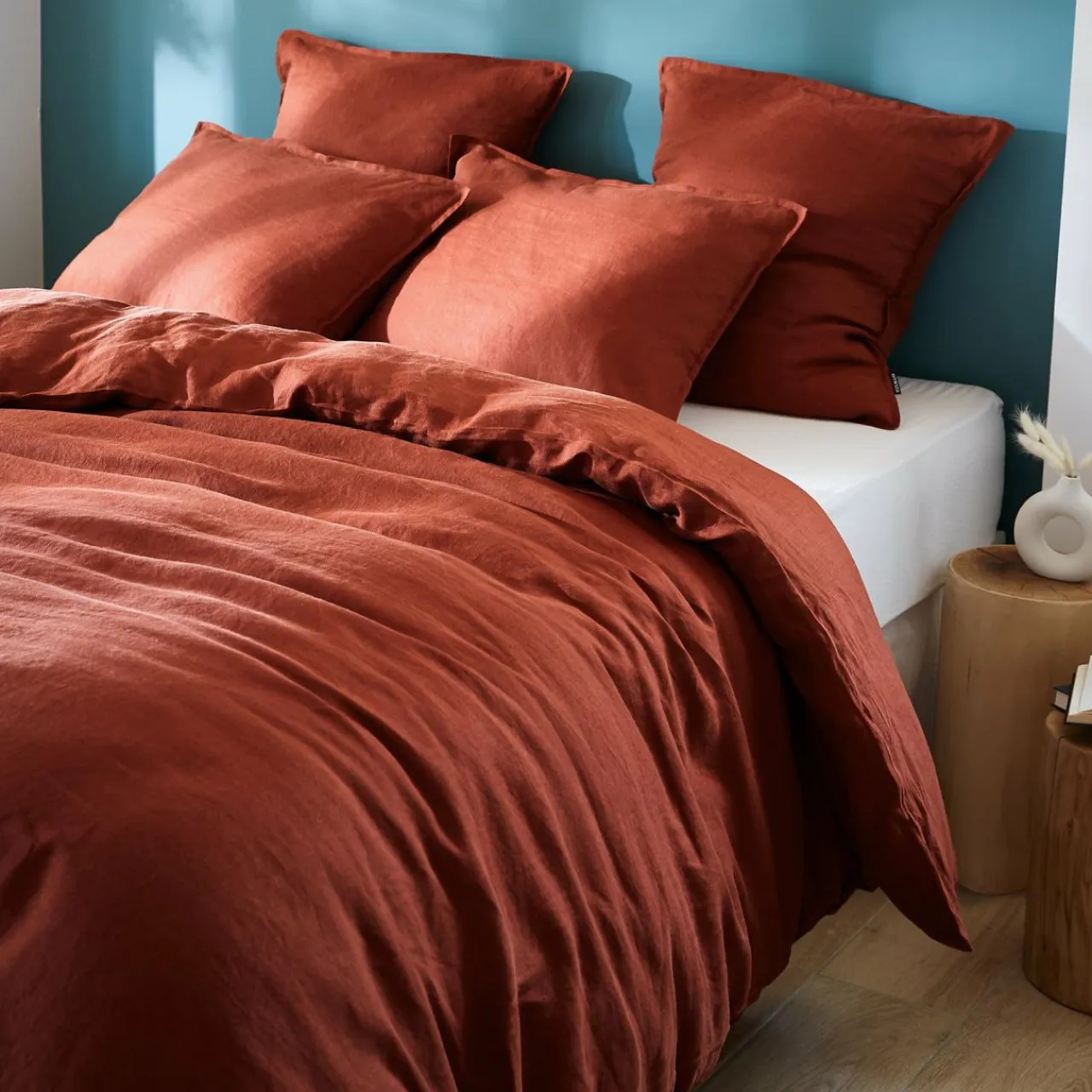 EMINZA Housse de couette lin lavé (240 x 220 cm) Louise Terracotta Best