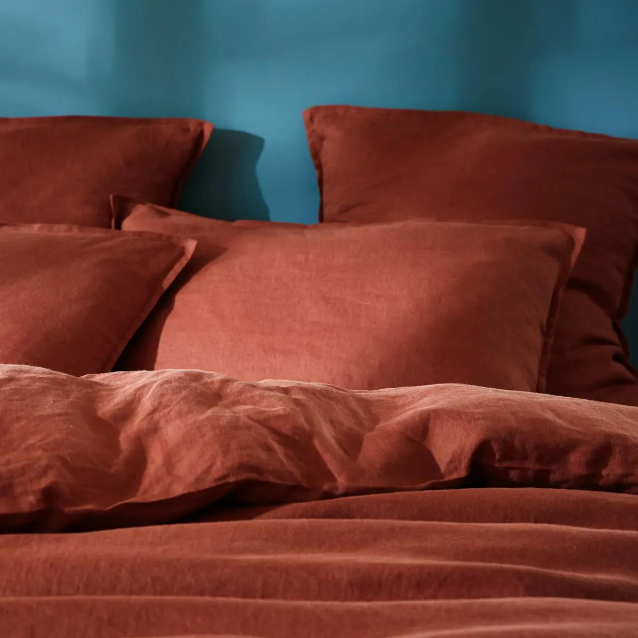 EMINZA Housse de couette lin lavé (240 x 220 cm) Louise Terracotta Best