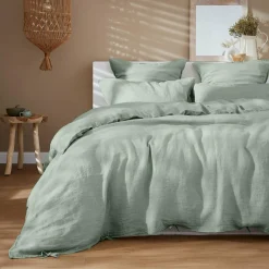 EMINZA Housse de couette lin lavé (240 x 220 cm) Louise Vert Eucalyptus Best