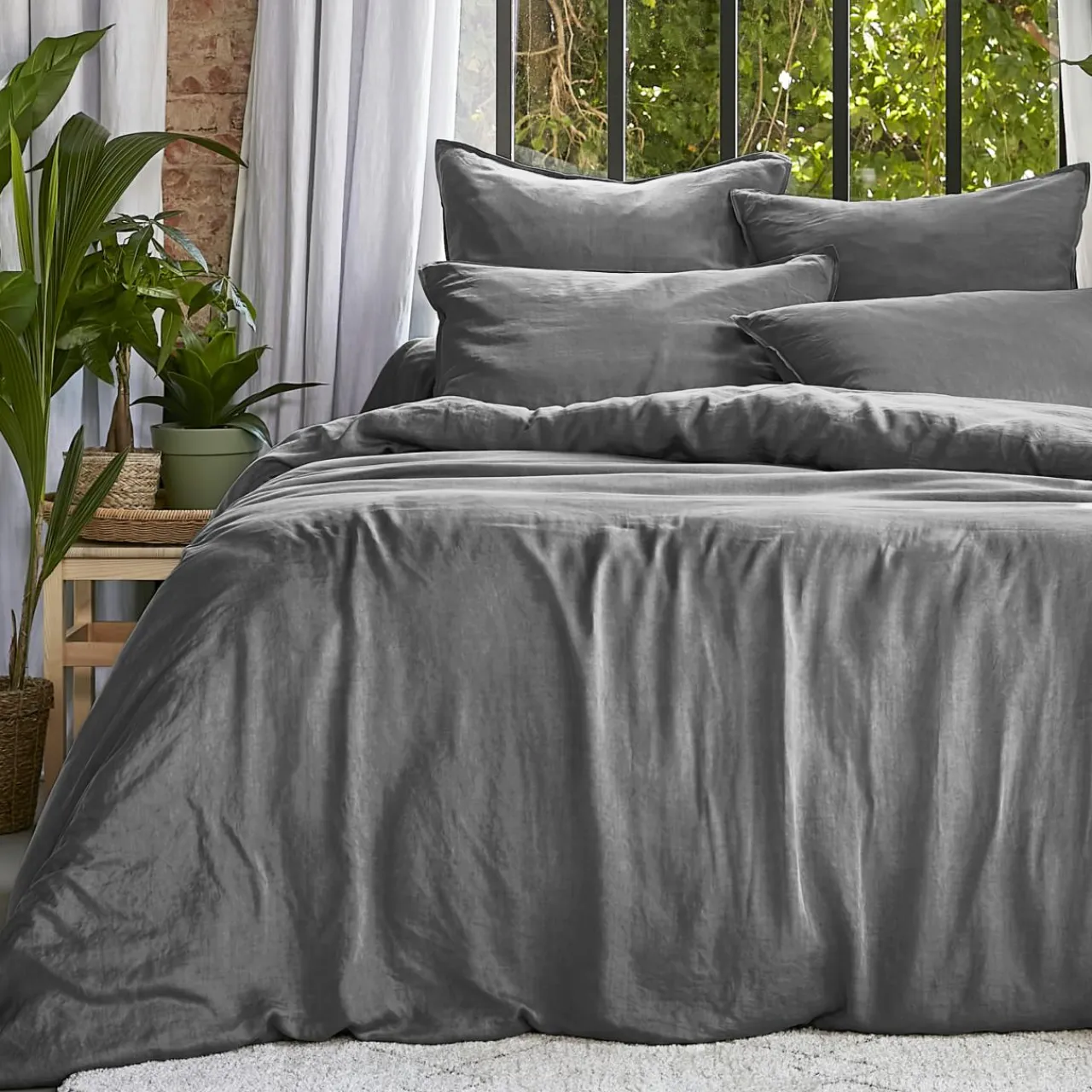 EMINZA Housse de couette lyocell Tencel™ lavé (280 x 240 cm) Olivia granit Gris Sale