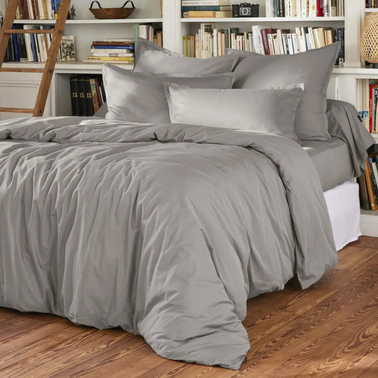 EMINZA Housse de couette percale de coton (200 x 200 cm) Cali Gris clair Discount