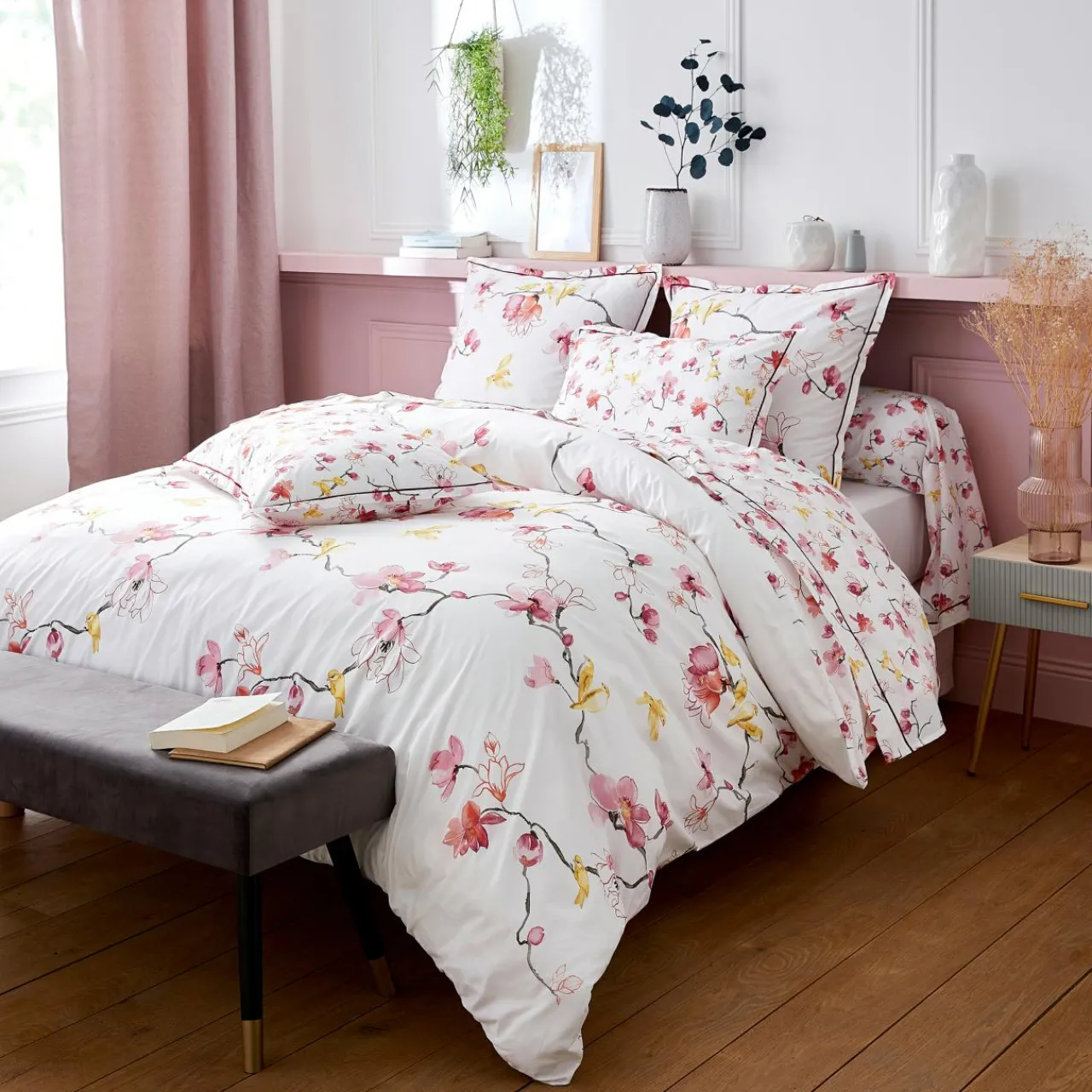 TRADILINGE Housse de couette percale de coton (240 x 220 cm) Elisa Rose New
