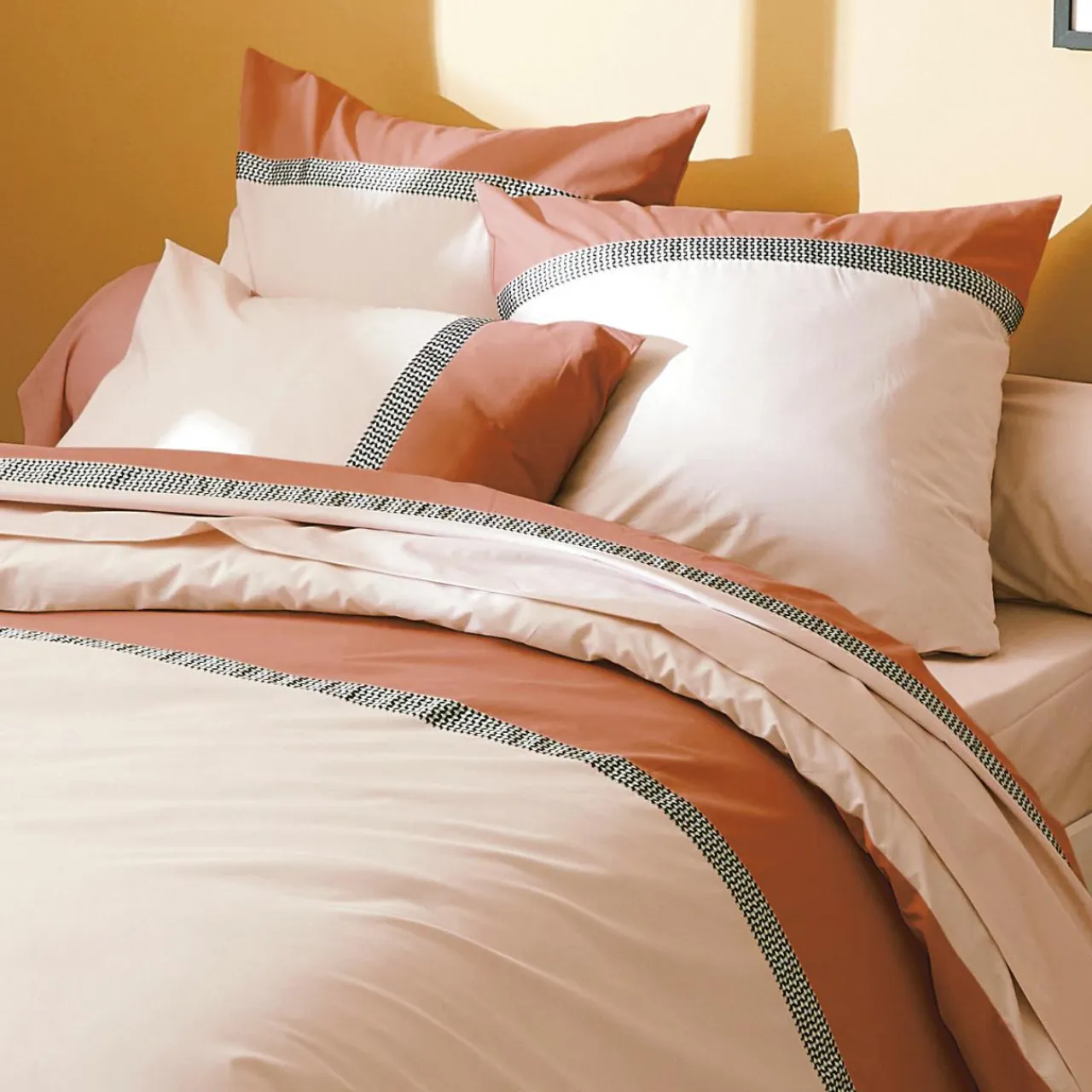 TRADILINGE Housse de couette percale de coton (300 x 240 cm) Macassar Cognac