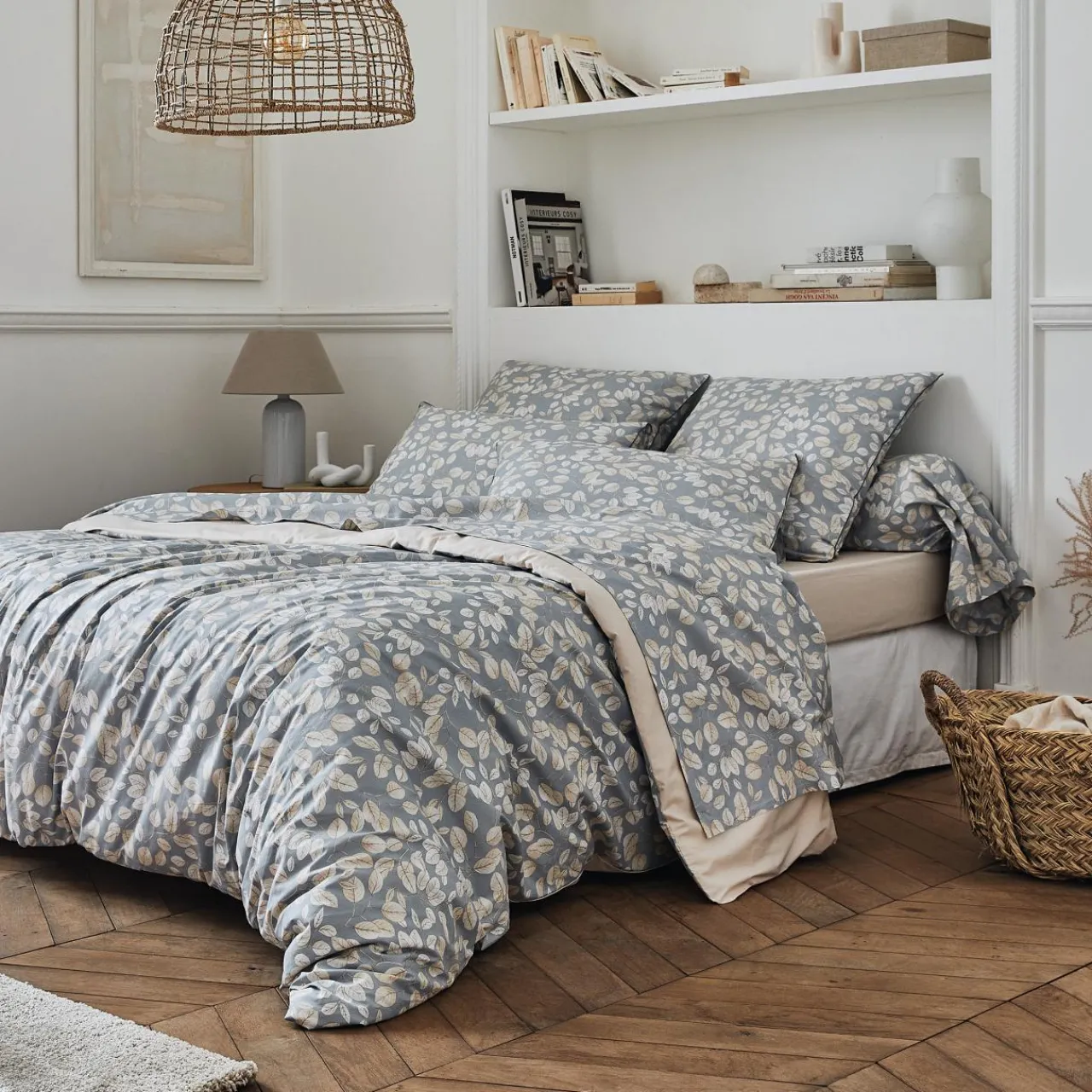 TRADILINGE Housse de couette percale de coton (280 x 240 cm) Lison e Gris