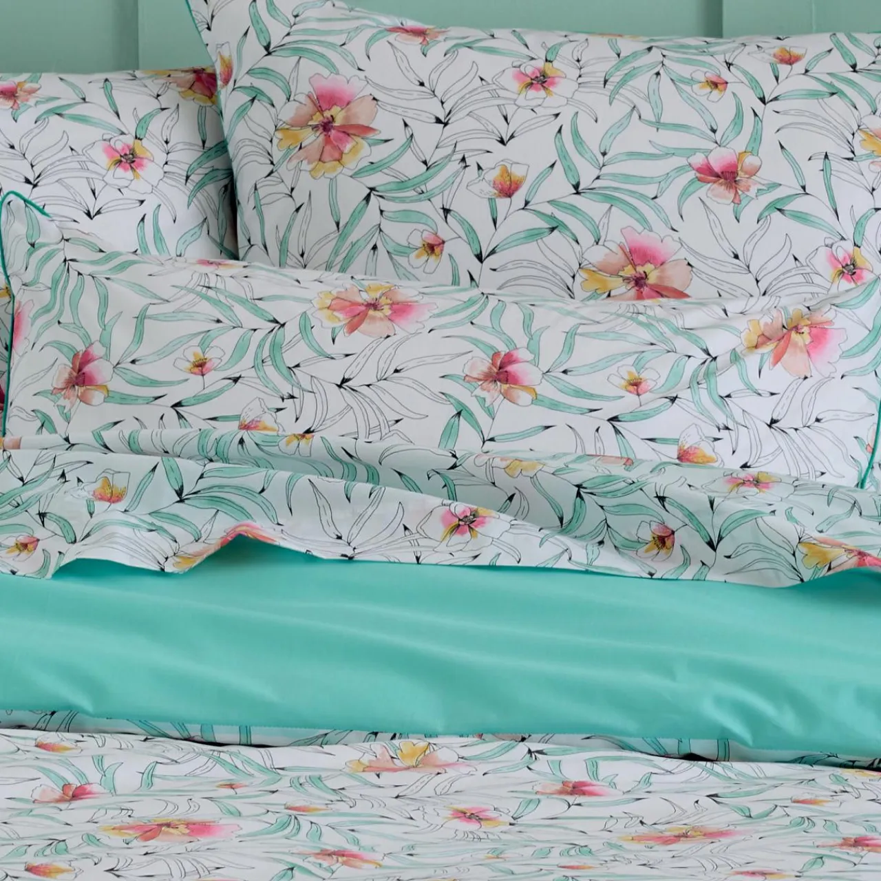 TRADI LINGE Housse de couette percale de coton (200 x 200 cm) Roxane Multicolore Hot