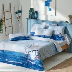 TRADI LINGE Housse de couette percale de coton (260 x 240 cm) Regate e Bleu Best