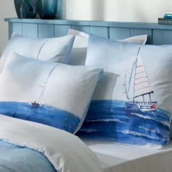 TRADI LINGE Housse de couette percale de coton (260 x 240 cm) Regate e Bleu Best
