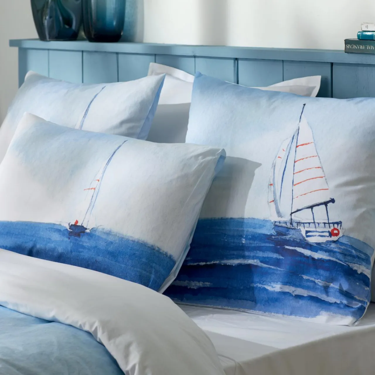 TRADI LINGE Housse de couette percale de coton (300 x 240 cm) Regate e Bleu Clearance