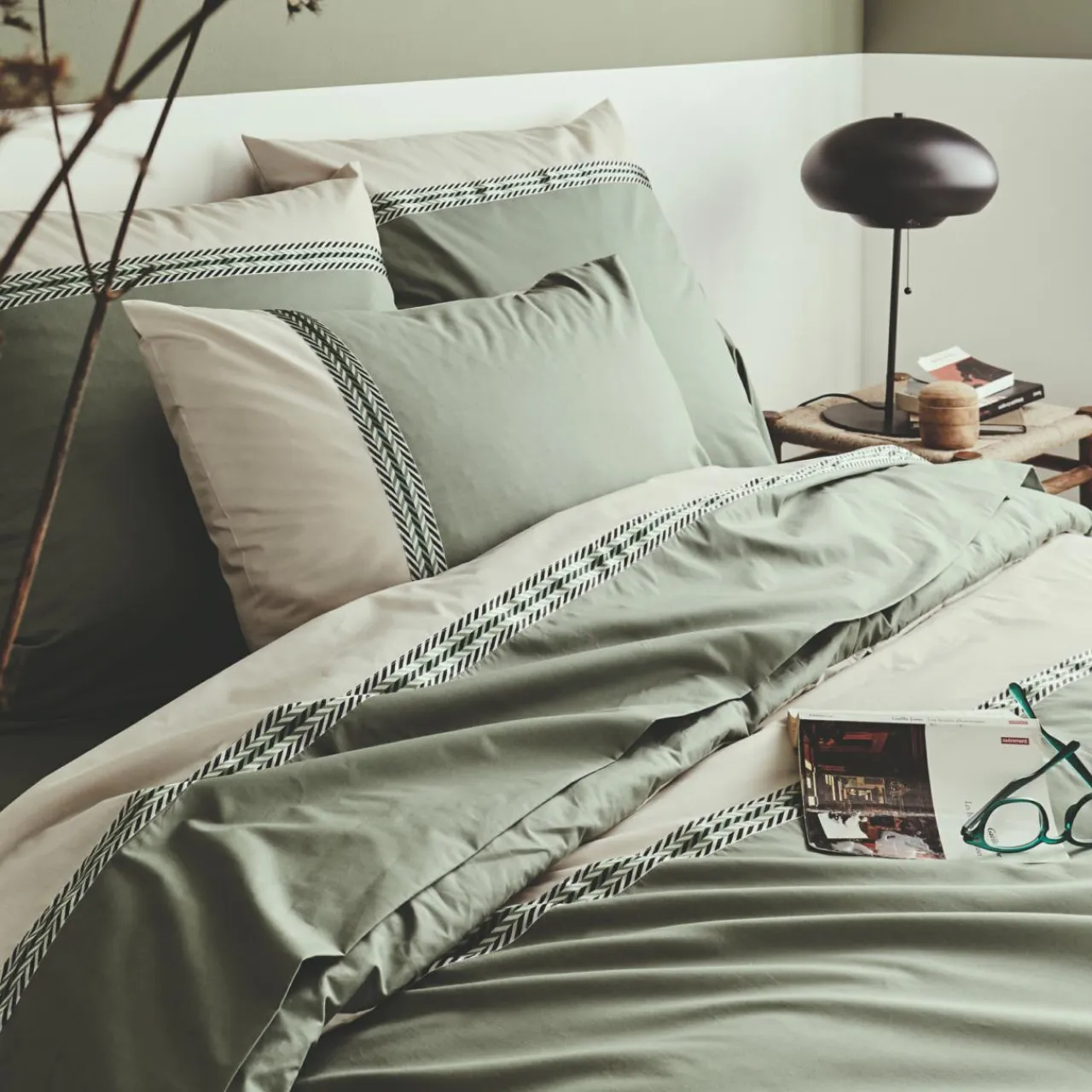 TRADILINGE Housse de couette percale de coton (260 x 240 cm) Noa Vert kaki Discount