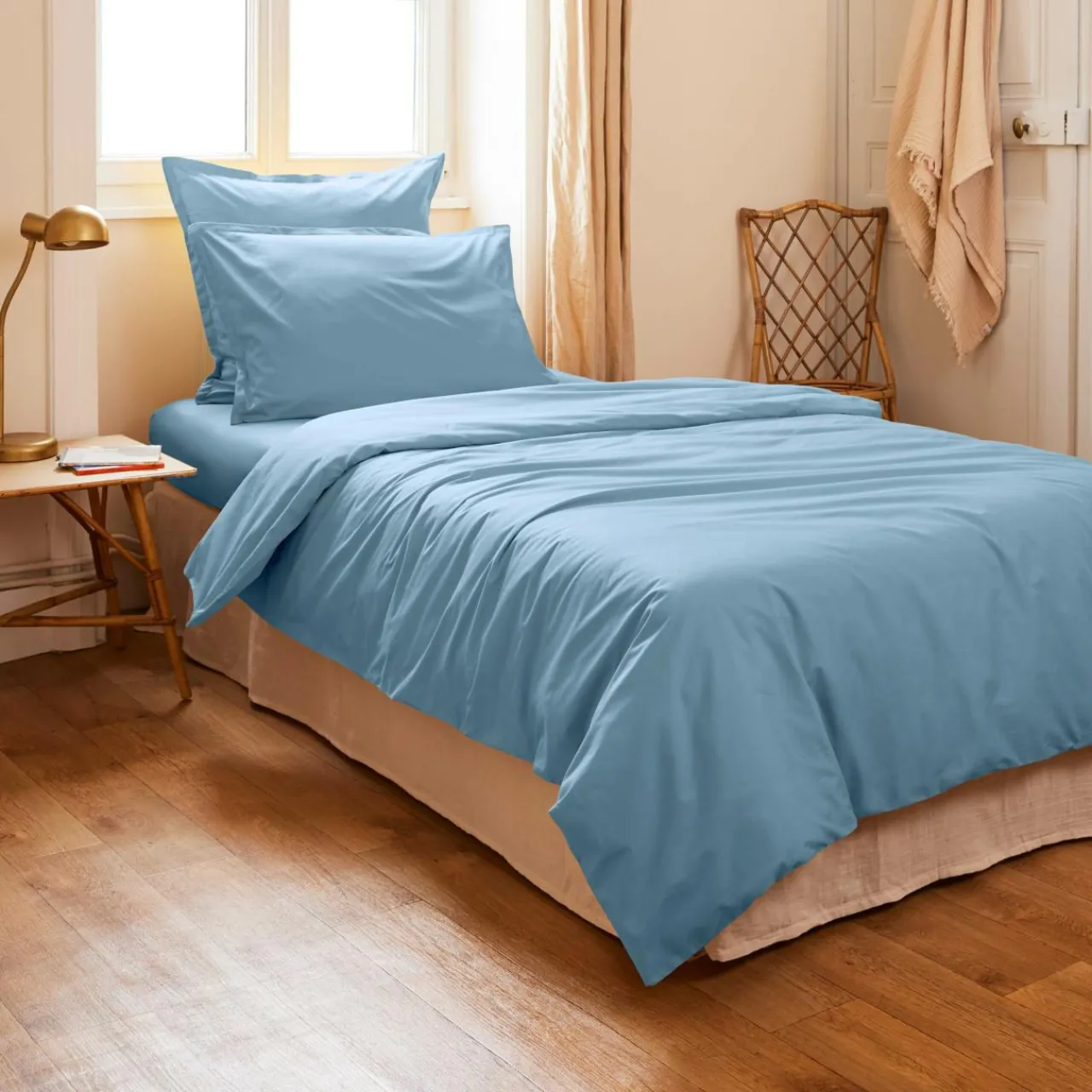 EMINZA Housse de couette percale de coton (140 x 200 cm) Cali Bleu Ciel Sale