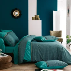 TRADI LINGE Housse de couette percale de coton (240 x 220 cm) Gustav émeraude Vert Best