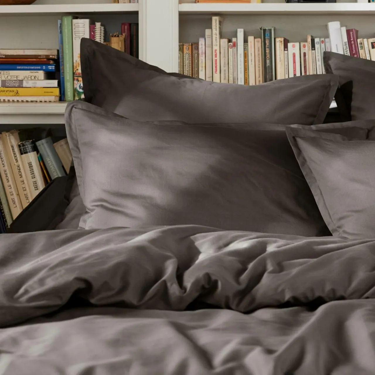 EMINZA Housse de couette percale de coton (260 x 240 cm) Cali Gris Anthracite Clearance