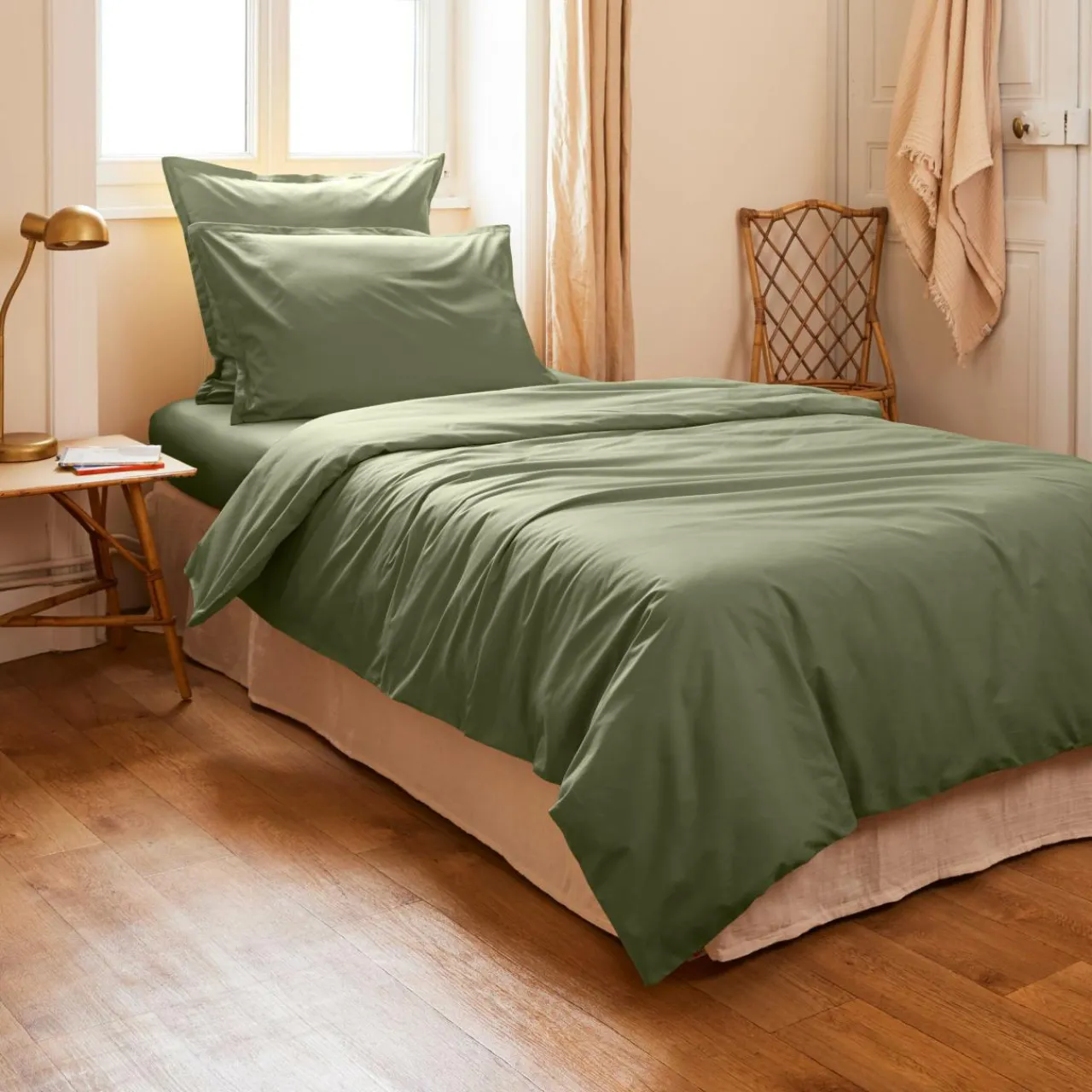 EMINZA Housse de couette percale de coton (140 x 200 cm) Cali Vert romarin New