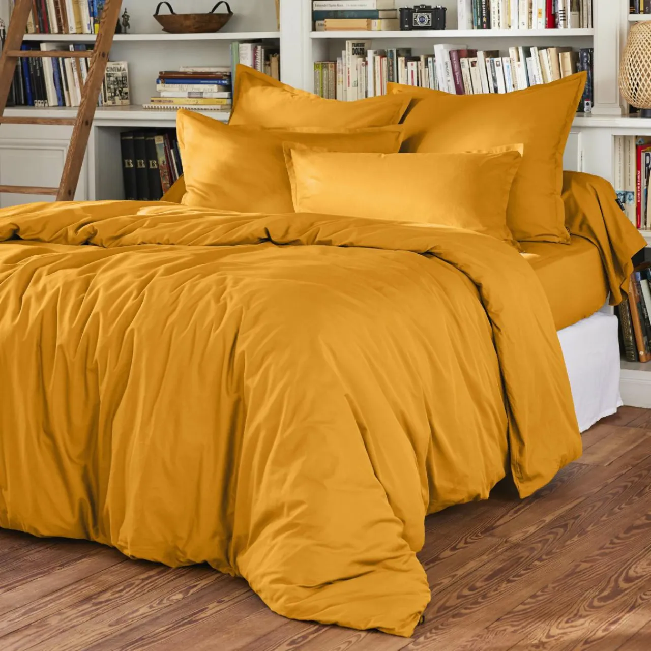 EMINZA Housse de couette percale de coton (200 x 200 cm) Cali Jaune moutarde
