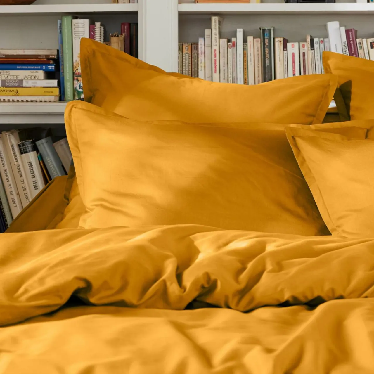 EMINZA Housse de couette percale de coton (200 x 200 cm) Cali Jaune moutarde