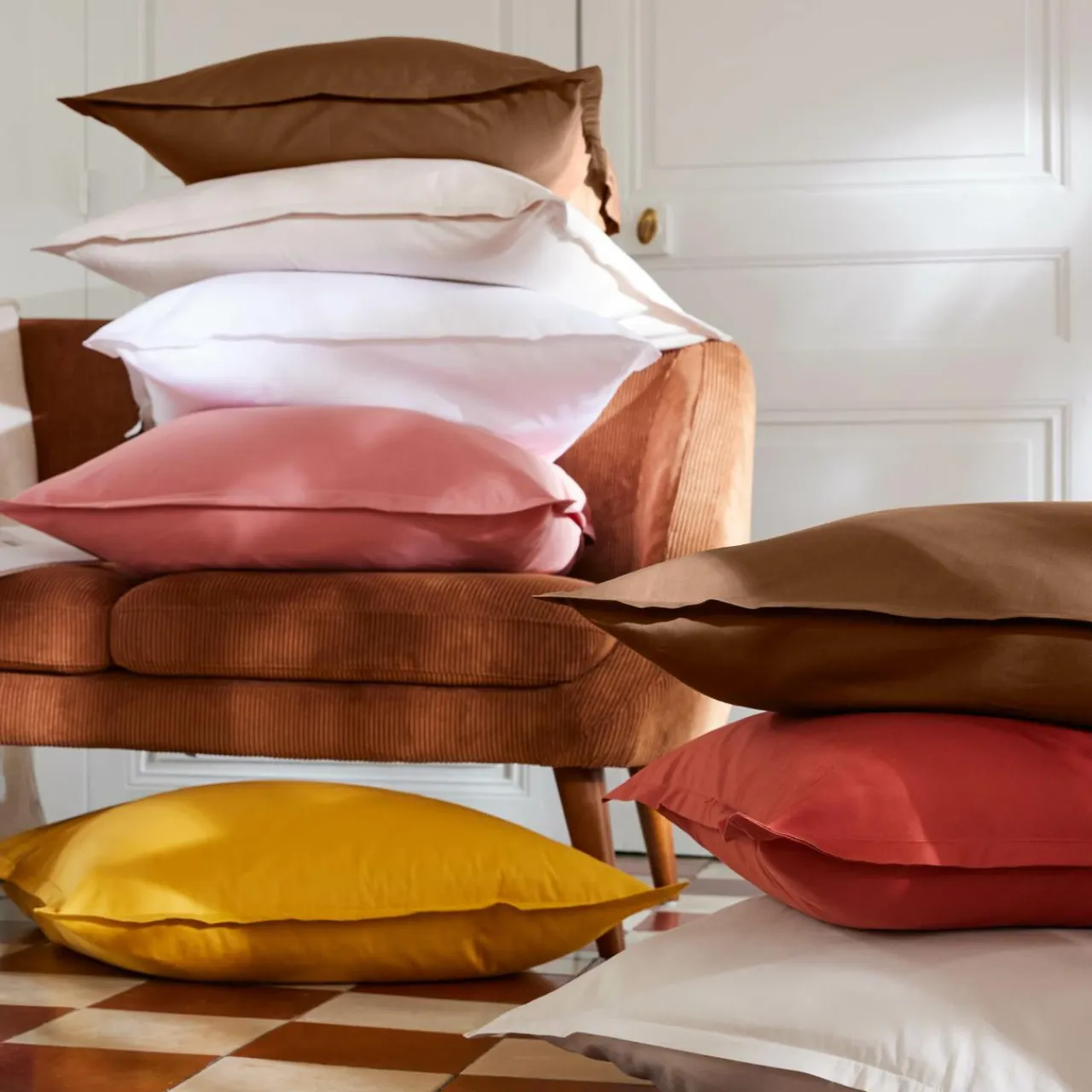 EMINZA Housse de couette percale de coton (200 x 200 cm) Cali Marron Chocolat New