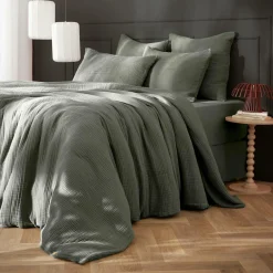 EMINZA Housse de couette quadruple gaze de coton (260 x 240 cm) Victoria x Gaïa Vert romarin Sale