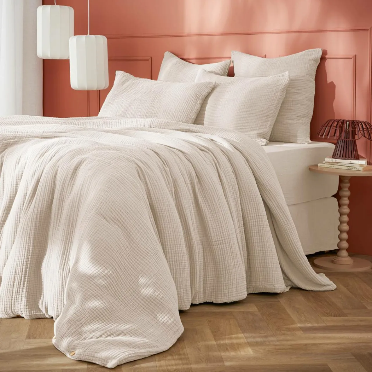 EMINZA Housse de couette quadruple gaze de coton (240 x 220 cm) Victoria x Gaïa pampa Beige Outlet