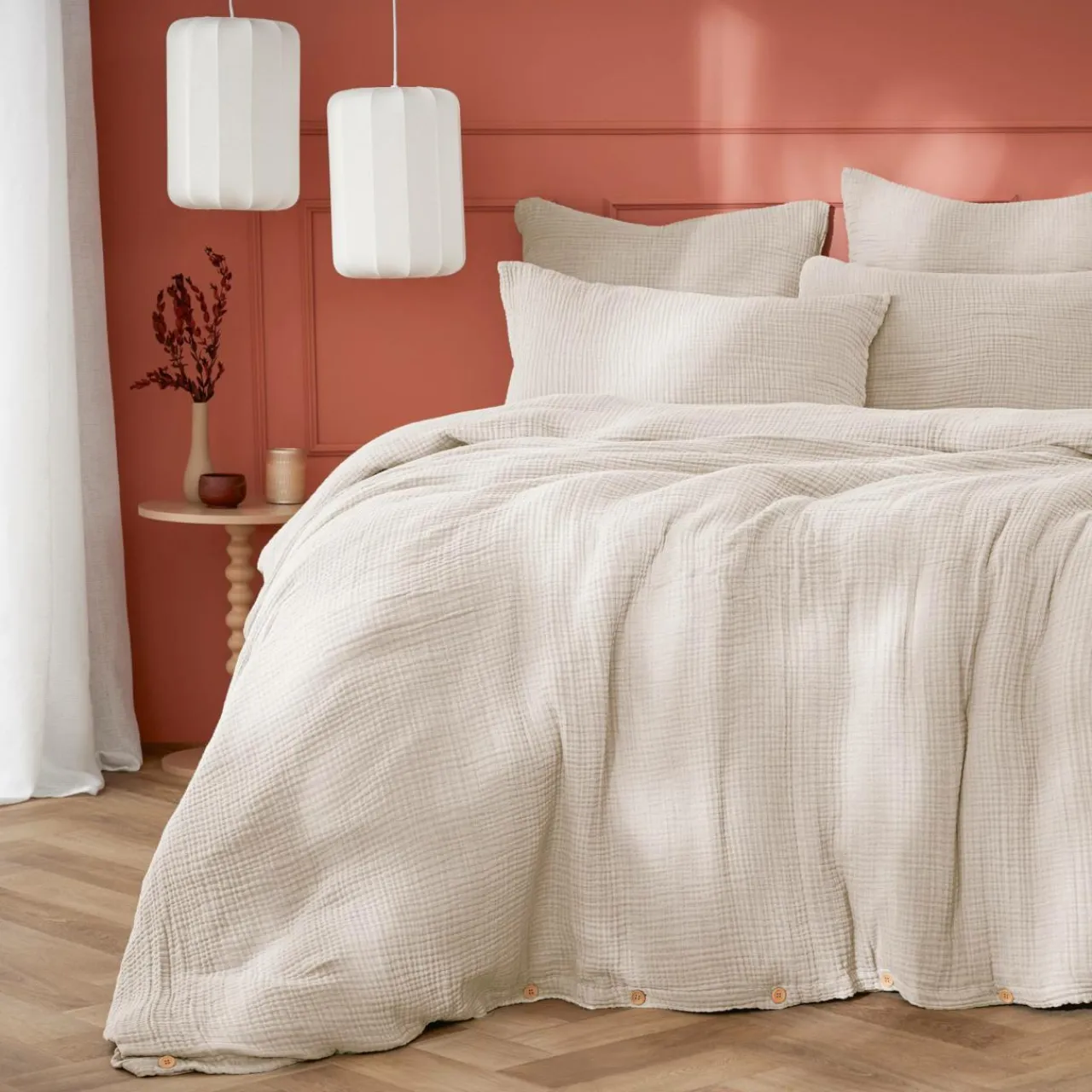 EMINZA Housse de couette quadruple gaze de coton (240 x 220 cm) Victoria x Gaïa pampa Beige Outlet