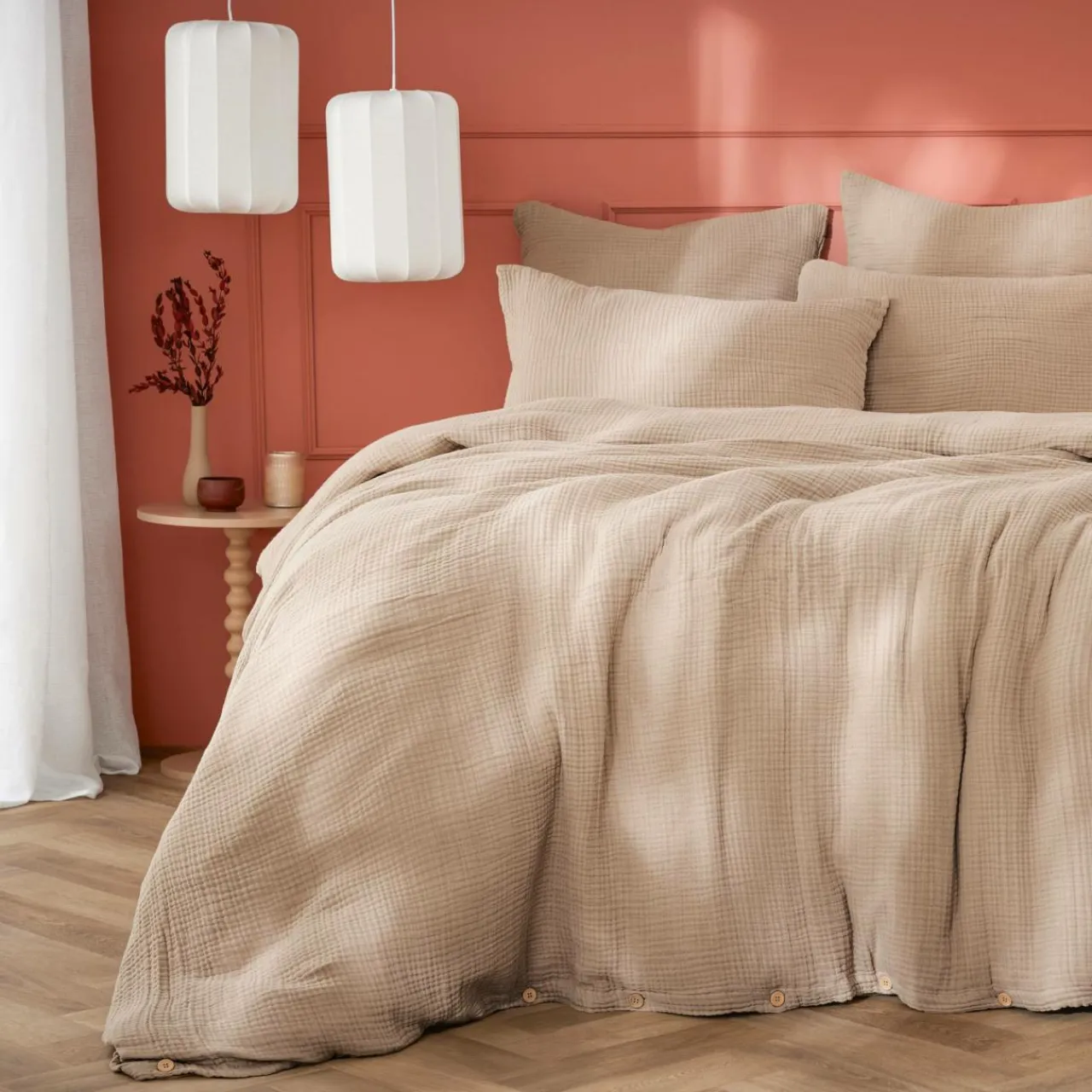 EMINZA Housse de couette quadruple gaze de coton (260 x 240 cm) Victoria x Gaïa Ficelle Online