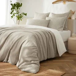 EMINZA Housse de couette réversible coton texturé et percale (140 x 200 cm) Alice Ecru New