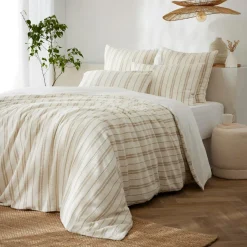 EMINZA Housse de couette réversible coton texturé et percale (140 x 200 cm) Alice Ficelle