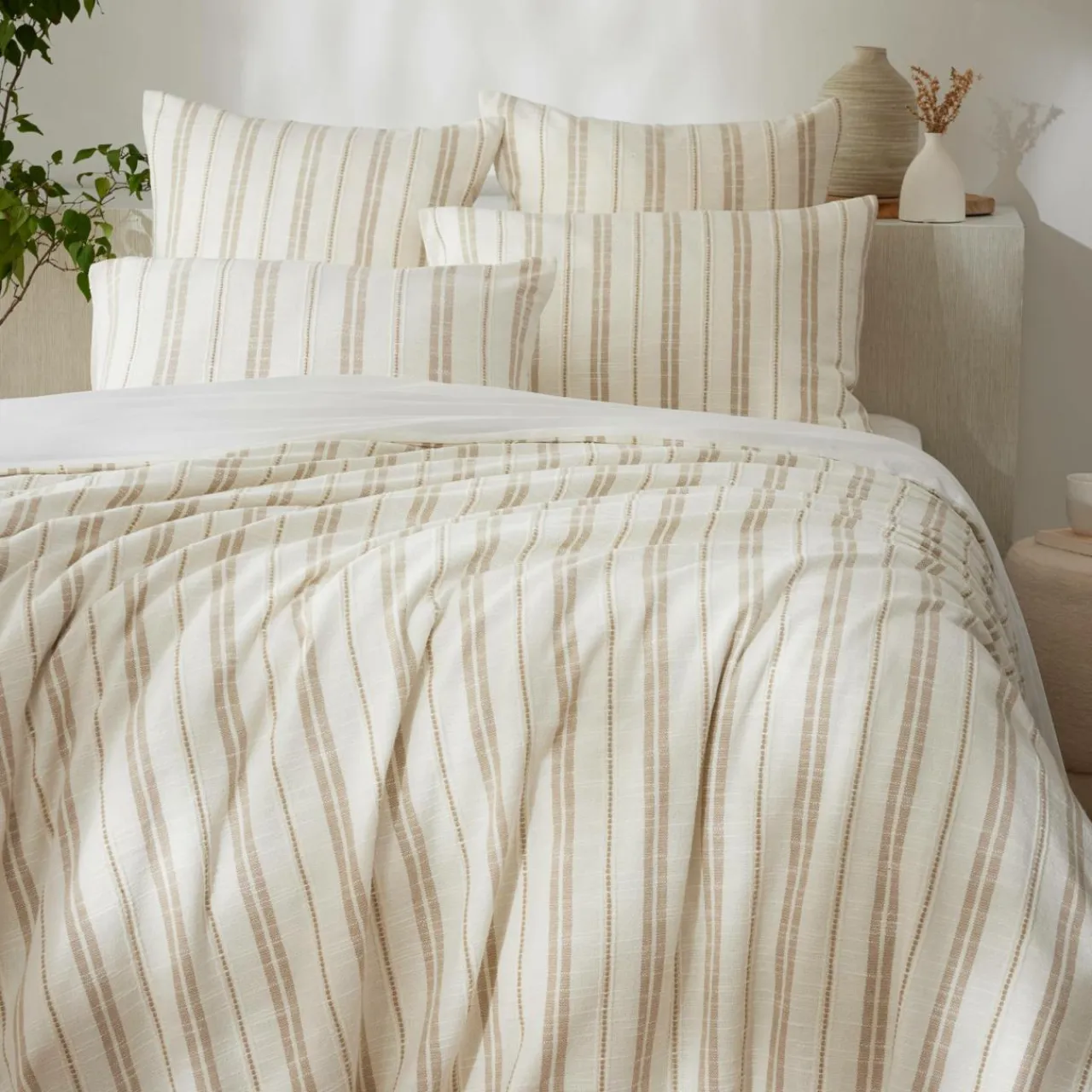 EMINZA Housse de couette réversible coton texturé et percale (140 x 200 cm) Alice Ficelle