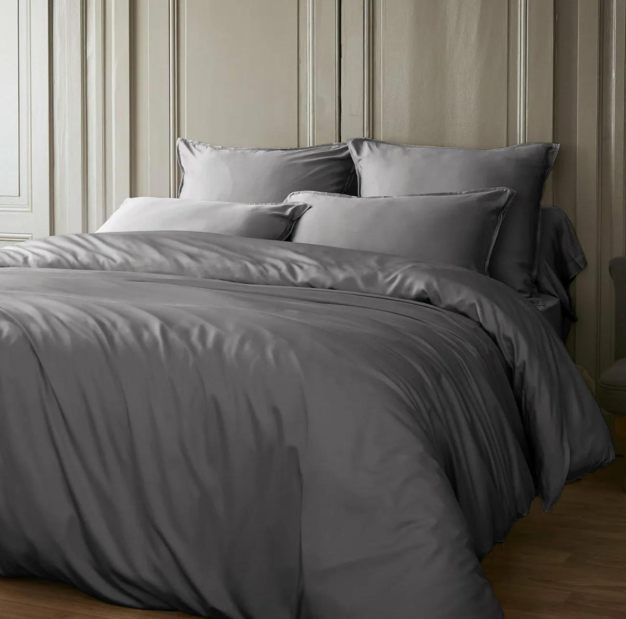 EMINZA Housse de couette satin de bambou (140 x 200 cm) Sienna granit Gris