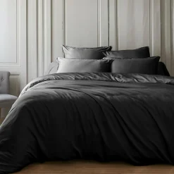 EMINZA Housse de couette satin de bambou (140 x 200 cm) Sienna Noir New
