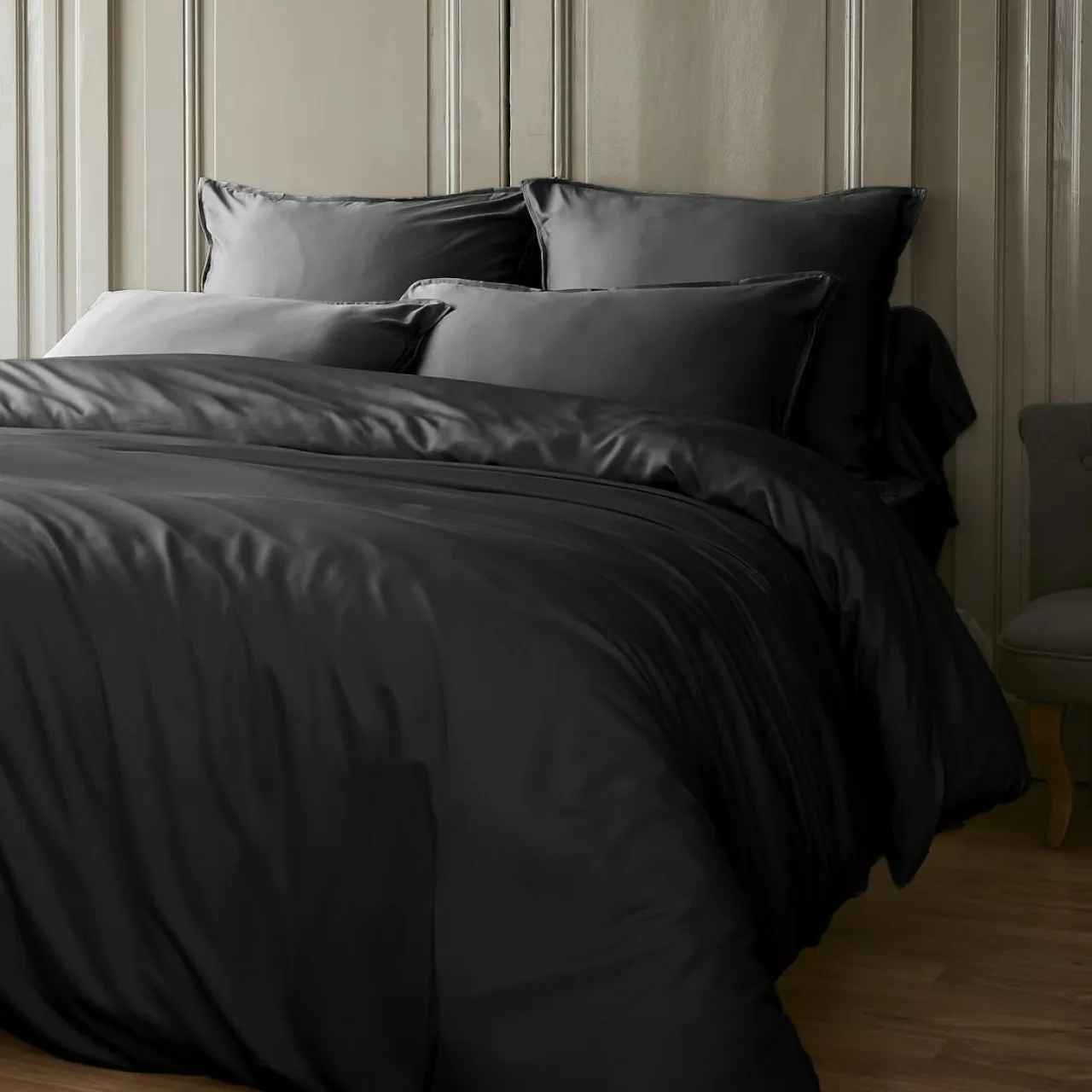 EMINZA Housse de couette satin de bambou (260 x 240 cm) Sienna Noir Hot