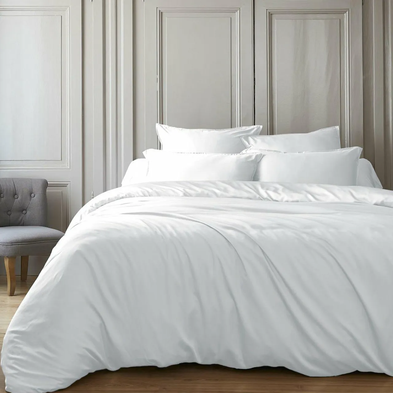 EMINZA Housse de couette satin de bambou (280 x 240 cm) Sienna chantilly Blanc Sale