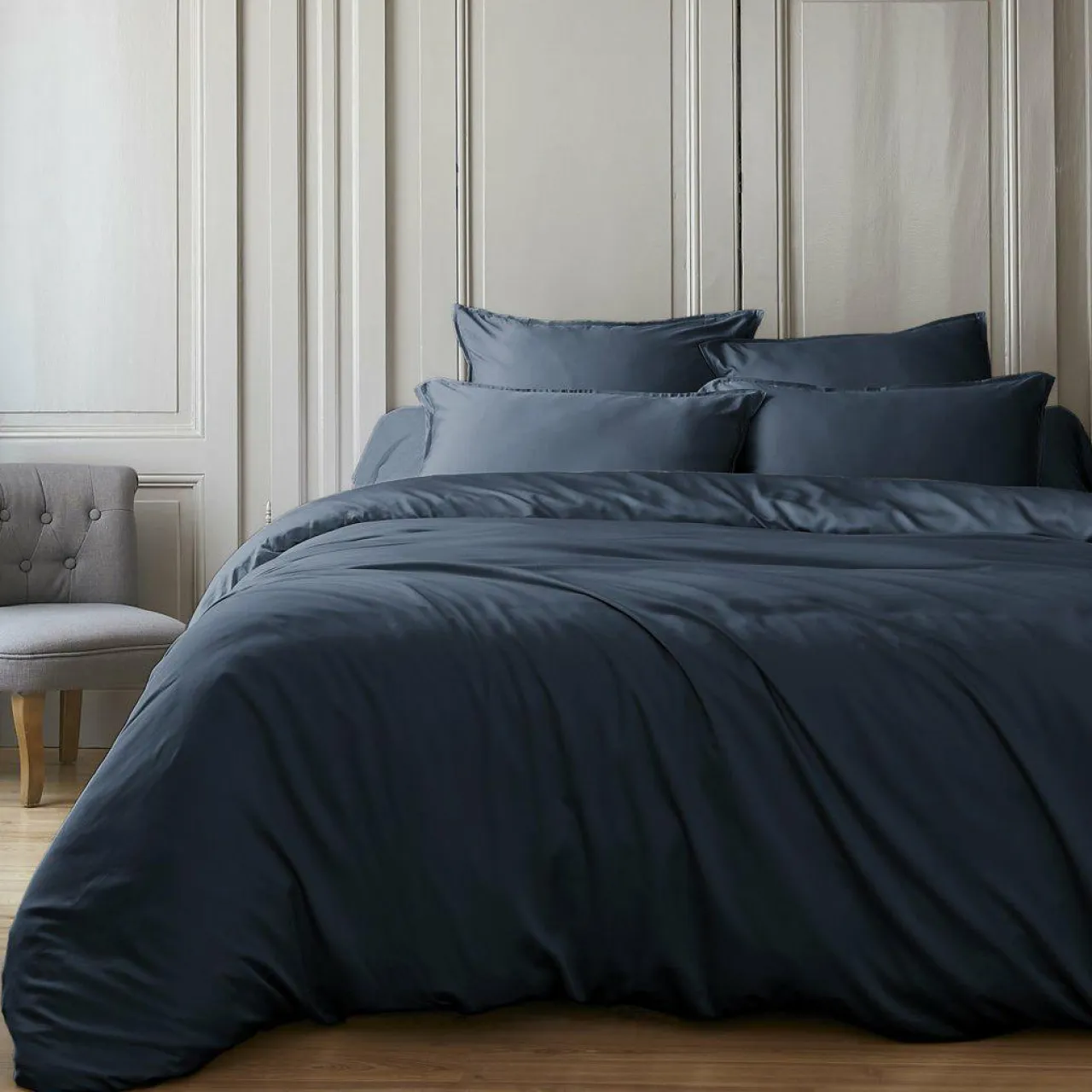 EMINZA Housse de couette satin de bambou (240 x 220 cm) Sienna Bleu nuit