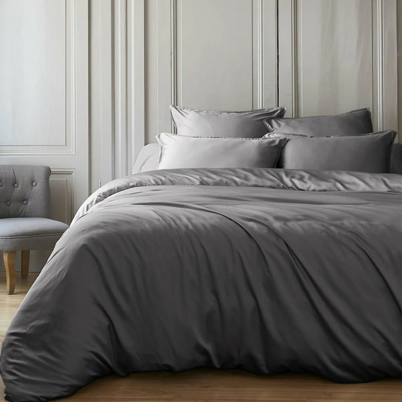 EMINZA Housse de couette satin de bambou (260 x 240 cm) Sienna granit Gris Sale