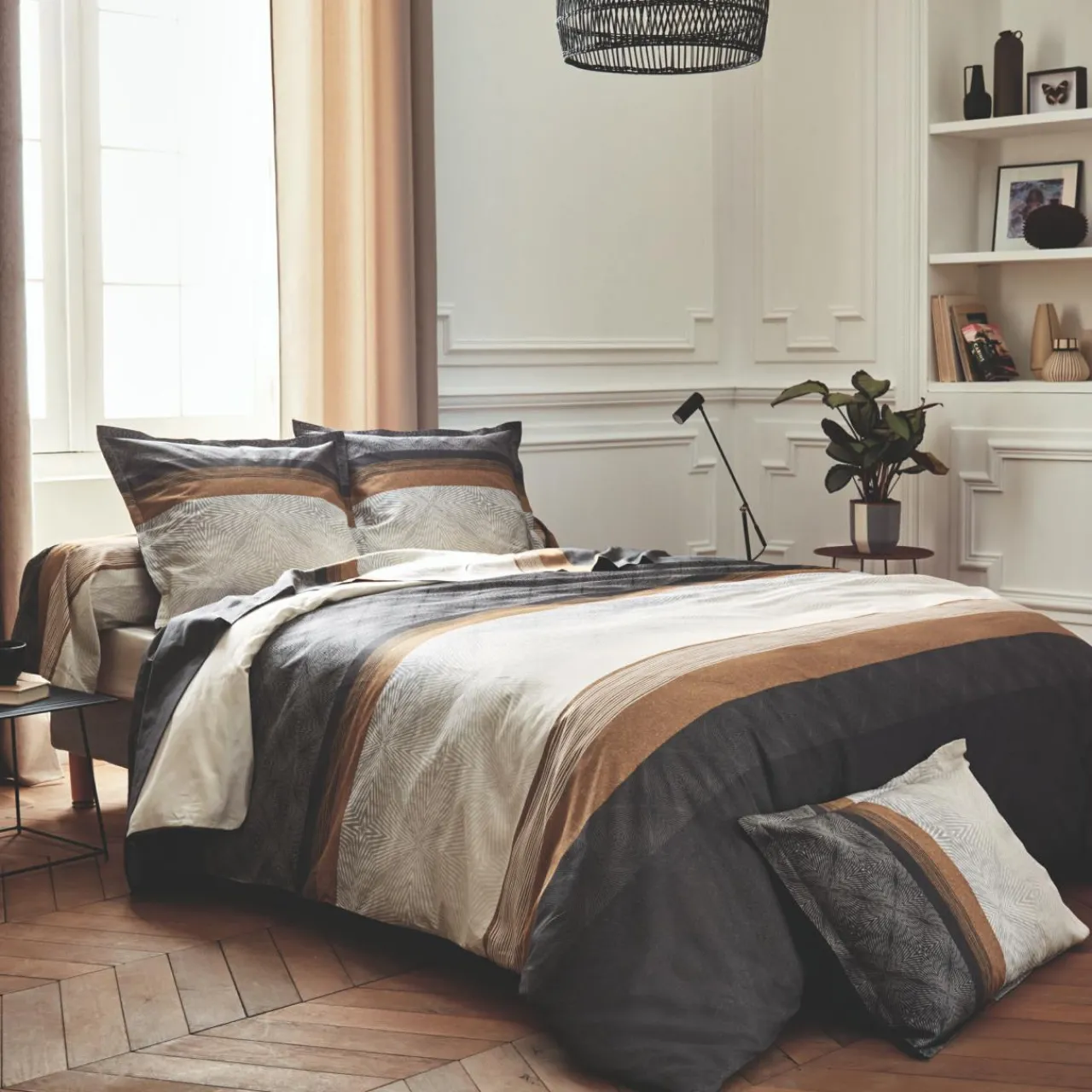 TRADILINGE Housse de couette satin de coton (280 x 240 cm) Tiago e Noir New