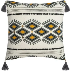 ATMOSPHERA Housse de coussin carrée coton (40 x 40 cm) Azteq Pampil Ecru New