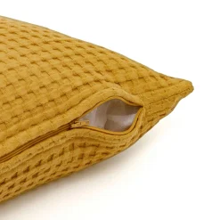 EMINZA Housse de coussin carrée coton nid d'abeille (40 x 40 cm) Maya Jaune safran Best