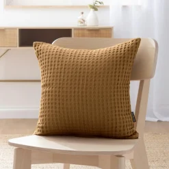 EMINZA Housse de coussin carrée coton nid d'abeille (40 x 40 cm) Maya Camel New