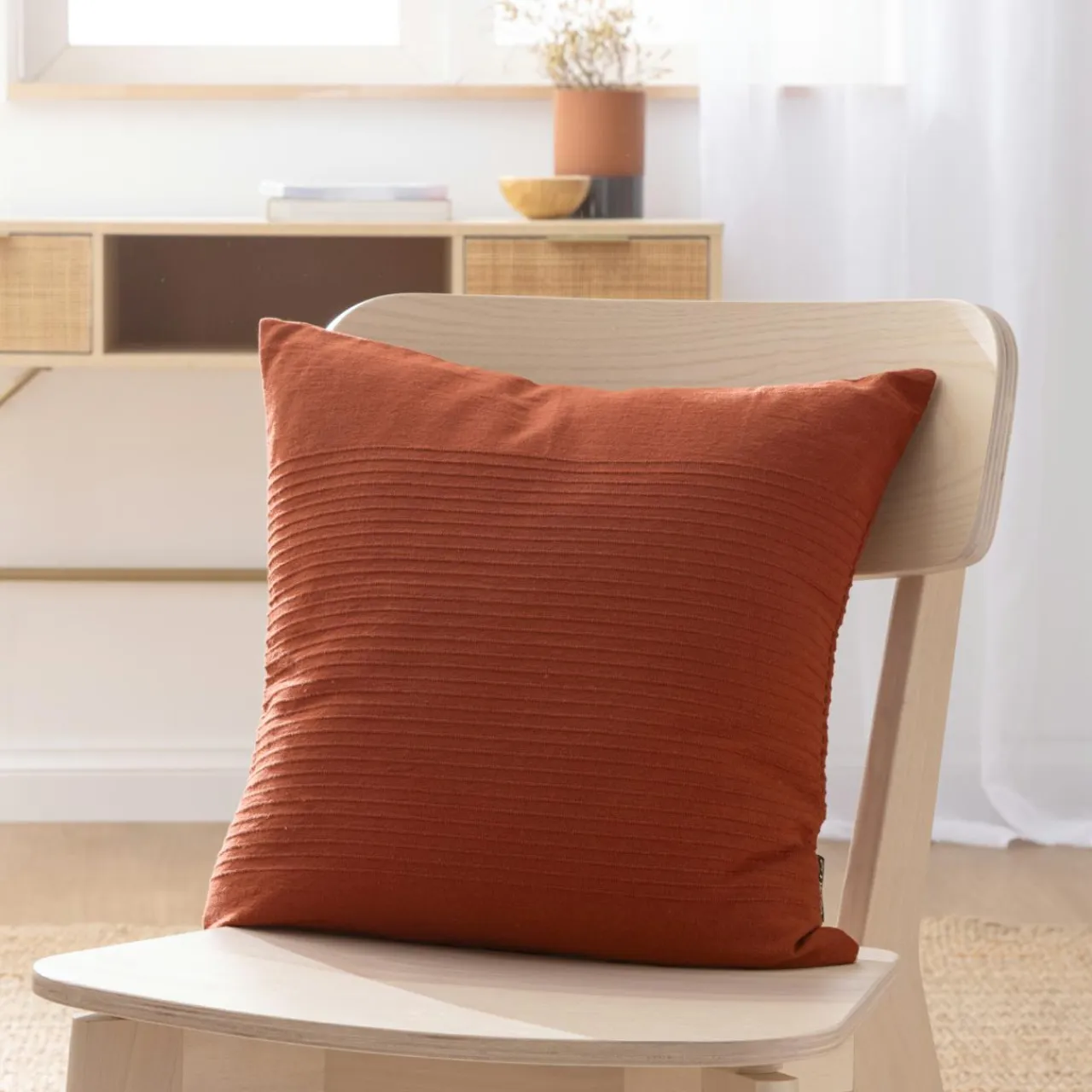EMINZA Housse de coussin carrée coton tissé (40 x 40 cm) Léa Terracotta Clearance