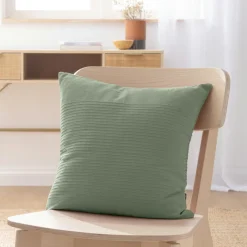 EMINZA Housse de coussin carrée coton tissé (40 x 40 cm) Léa Vert romarin