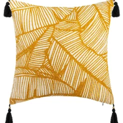ATMOSPHERA Housse de coussin carrée coton (40 x 40 cm) Tropik Jaune ocre Clearance