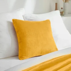 EMINZA Housse de coussin carrée flanelle (45 x 45 cm) Didou Jaune moutarde Outlet